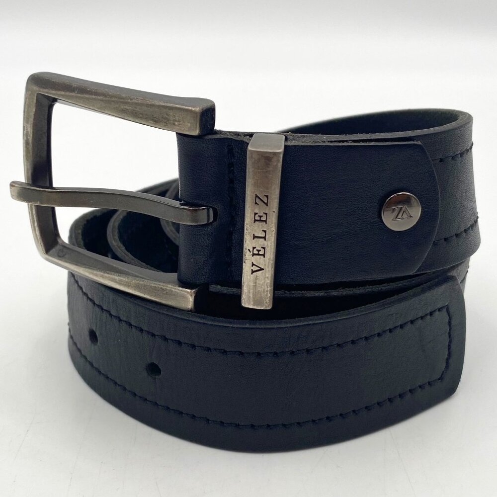 Velez Black Belt with Silver Buckle Size 36 No Tag 1 3/8" W READ